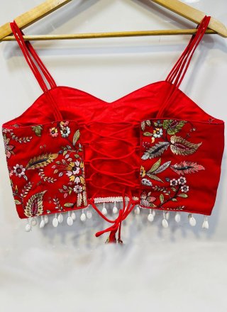 Red Faux Georgette Designer Blouse with Embroidered Work for Ceremonial