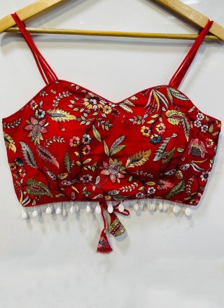 Red Faux Georgette Designer Blouse with Embroidered Work for Ceremonial