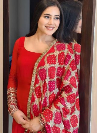 Red Faux Georgette Salwar Suit