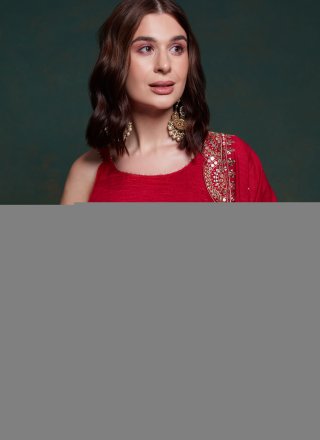 Red Georgette Designer Gown In Plain for Ceremonial
