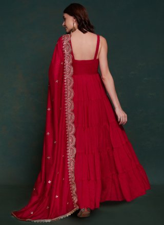 Red Georgette Designer Gown In Plain for Ceremonial