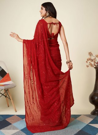 Red Georgette Designer Sari