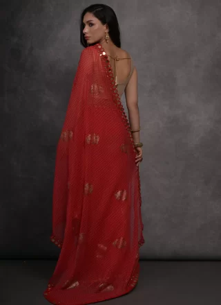 Red Georgette Patch Border Work Classic Saree for Casual