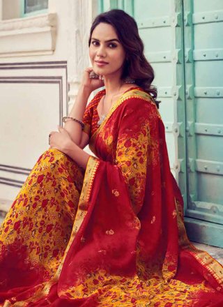 Red Georgette Print Work Trendy Saree for Ceremonial