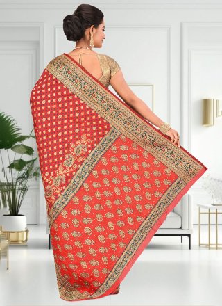 Red Hand Work Kanjivaram Silk Designer Sari