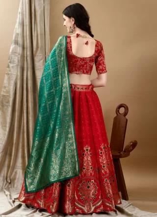 Red Jacquard Silk Jacquard Work Lehenga Choli