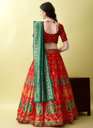 Red Jacquard Silk Jacquard Work Lehenga Choli for Festival