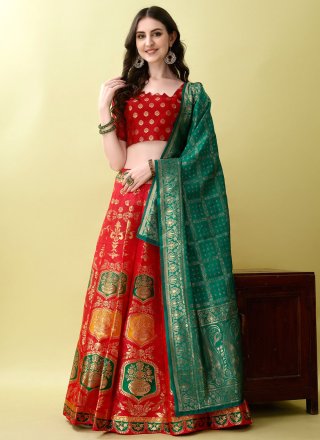 Red Jacquard Silk Jacquard Work Lehenga Choli for Festival