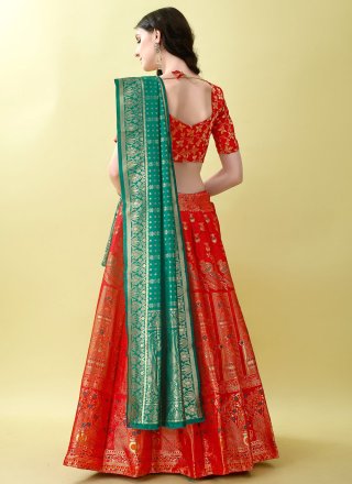 Red Jacquard Silk Jacquard Work Lehenga Choli for Festival