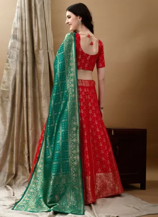 Red Jacquard Silk Lehenga Choli with Jacquard Work for Festival