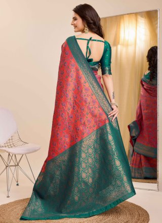 Red Kanjivaram Silk Jacquard Work Classic Sari for Women
