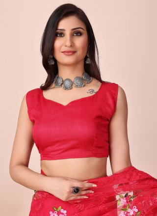 Red Net Trendy Saree with Embroidered Work for Casual