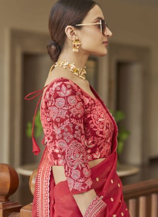 Red Rangoli Embroidered and Sequins Work Contemporary Saree for Casual