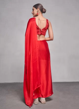 Red Rangoli Plain Work Designer Sari for Casual