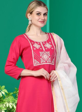 Red Rayon Embroidered Work Trendy Suit