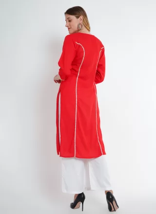 Red Rayon Palazzo Salwar Suit with Lace Work