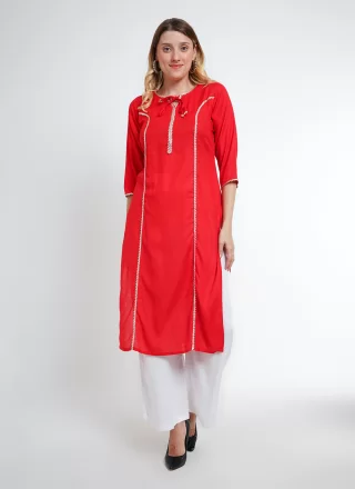 Red Rayon Palazzo Salwar Suit with Lace Work