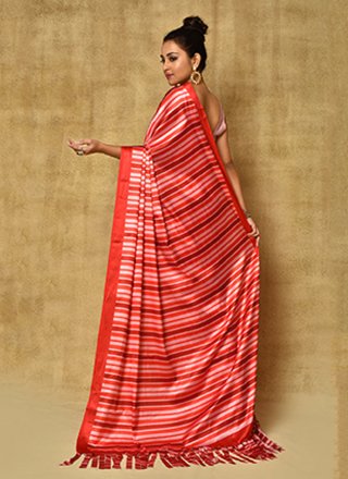 Red Satin Contemporary Sari