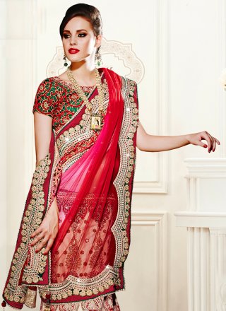 Red Silk A - Line Lehenga Choli with Embroidered Work for Women