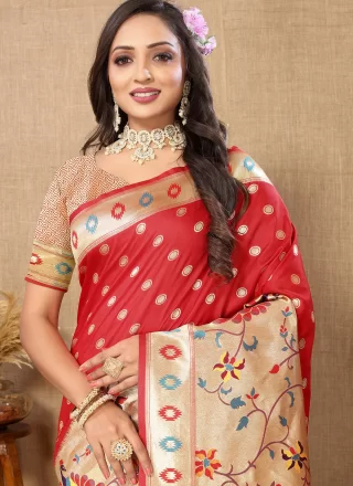 Red Silk Designer Sari