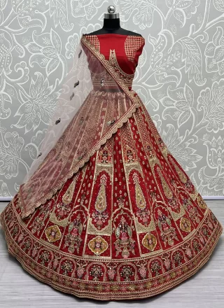 Red Silk Dori, Embroidered, Khatli, Sequins, Thread, Zardosi and Zari Work Lehenga Choli for Bridal