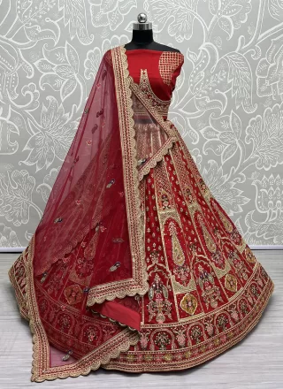 Red Silk Dori, Embroidered, Khatli, Sequins, Thread, Zardosi and Zari Work Lehenga Choli for Bridal