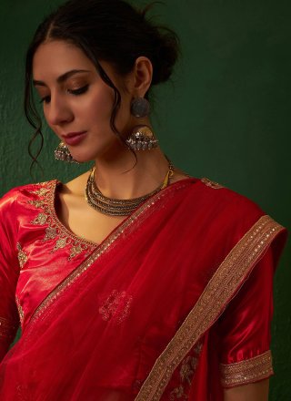 Red Silk Embroidered and Zari Work Lehenga Choli
