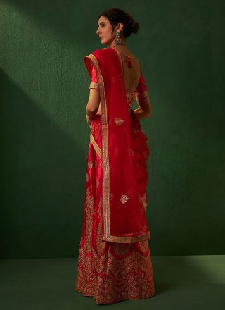 Red Silk Embroidered and Zari Work Lehenga Choli