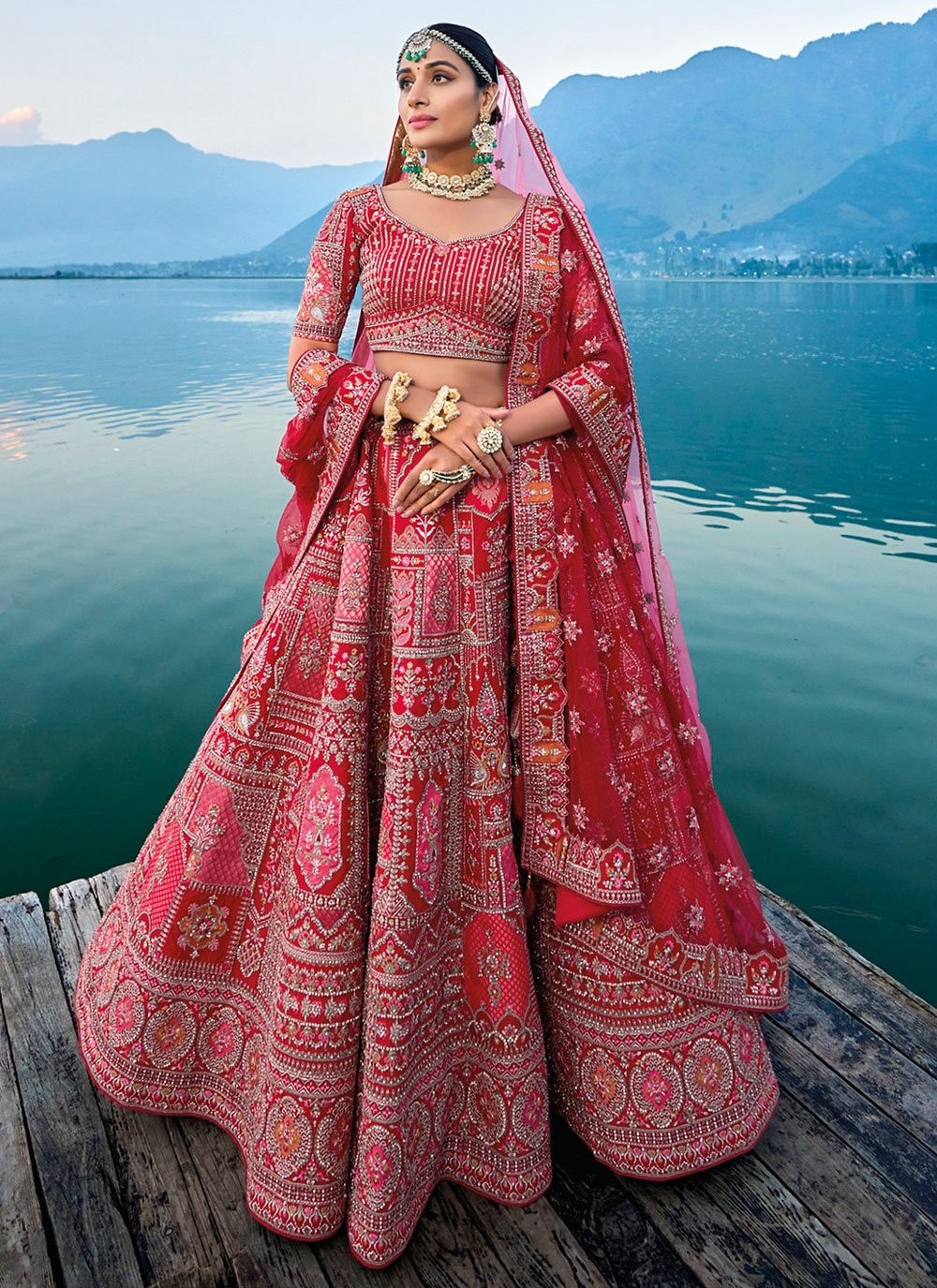 Buy Garnet Red Sequins Embroidered Raw Silk Wedding Lehenga Online | Samyakk