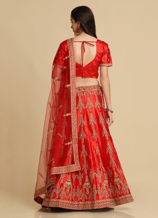 Red Silk Embroidered Work A - Line Lehenga Choli for Women