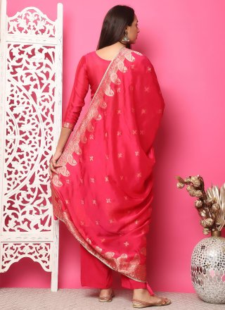 Red Silk Jacquard Work Pant Style Suit for Casual