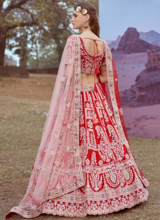 Red Silk Lehenga Choli with Beads, Embroidered, Sequins, Stone and Thread Work for Women