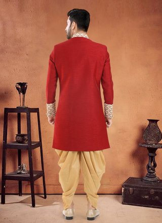 Red Silk Sherwani Mens Wear with