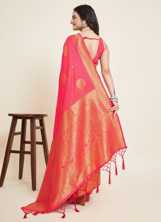 Red Silk Traditional Saree with Jacquard, Weaving and Zari Work