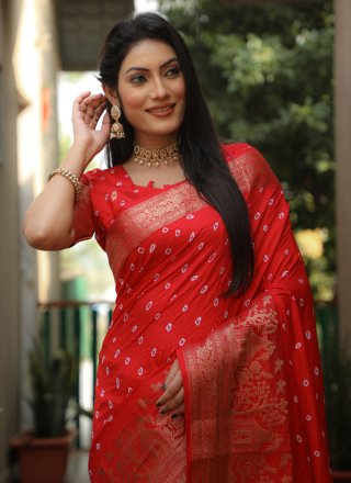 Red Silk Trendy Saree with Bandhej Work