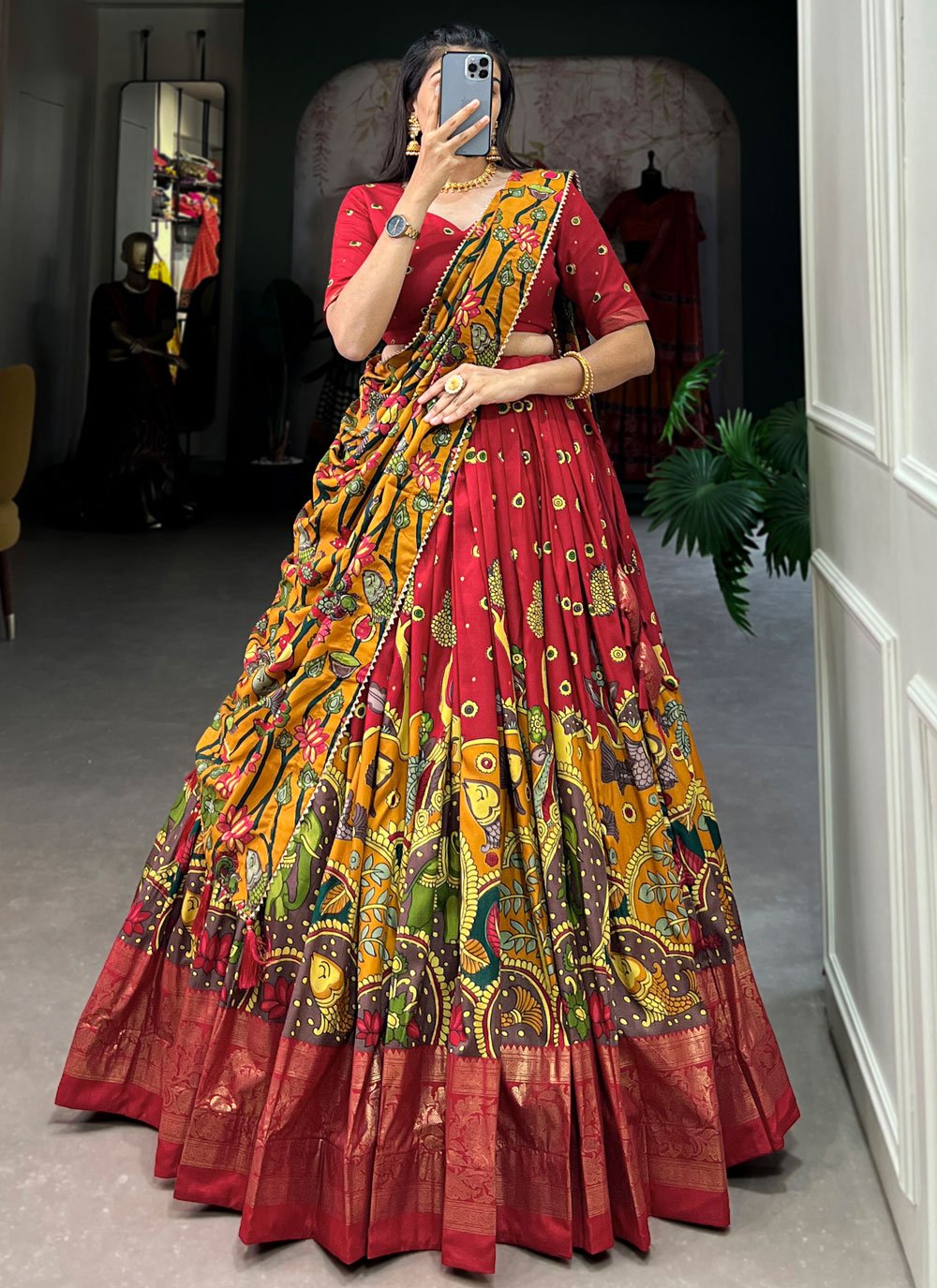 Red Tussar Silk Lehenga Choli Buy Online -