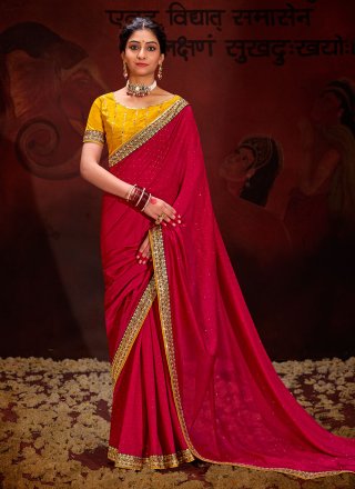 Red Vichitra Silk Contemporary Saree with Sequins and Swarovski Work for Women