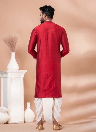 Red Viscose Dhoti Kurta with Embroidered Work