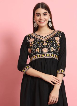 Refreshing Black Rayon Salwar Suit with Embroidered Work