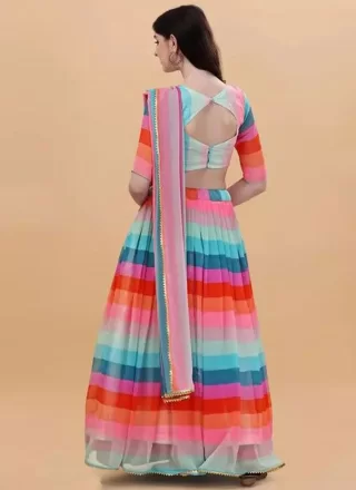 Refreshing Multi Colour Georgette Lehenga Choli with Patch Border, Lace and Print Work