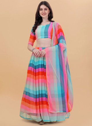Refreshing Multi Colour Georgette Lehenga Choli with Patch Border, Lace and Print Work