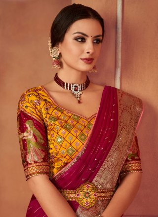 Regal Red Organza Contemporary Saree with Embroidered and Sequins Work