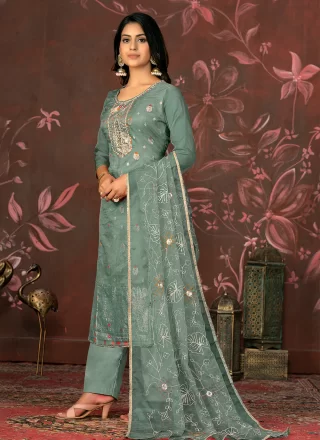 Remarkable Green Organza Salwar Suit