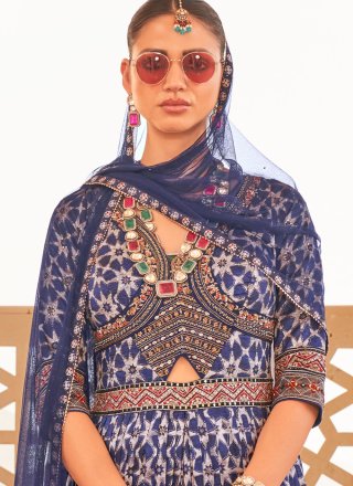 Renowned Blue Silk  Designer Gown