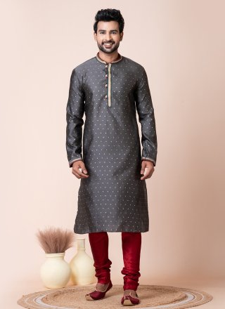 Renowned Grey Silk Kurta Pyjama