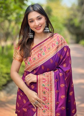 Renowned Purple Paithni Trendy Saree with Woven Work