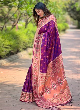 Renowned Purple Paithni Trendy Saree with Woven Work