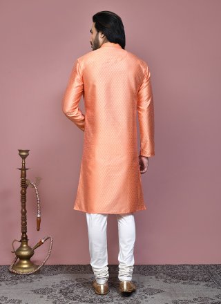 Resham and Woven Work Art Silk Kurta Pyjama In Rust
