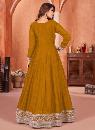 Riveting Mustard Art Silk Salwar Suit