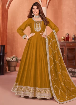 Riveting Mustard Art Silk Salwar Suit